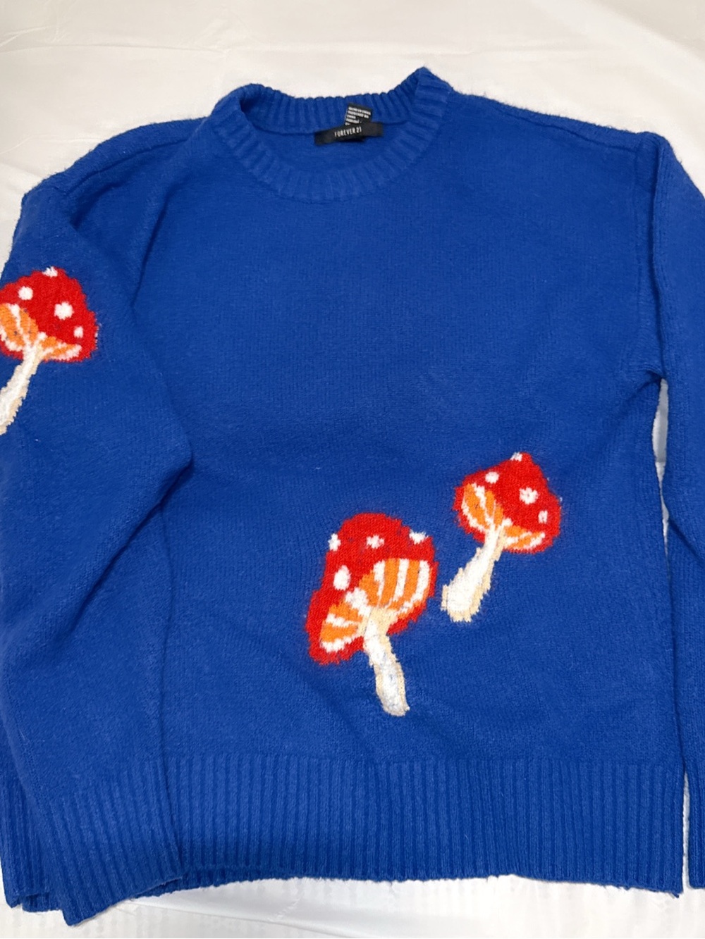 Forever 21 Royal Blue Crewneck Sweater with Red Mushroom